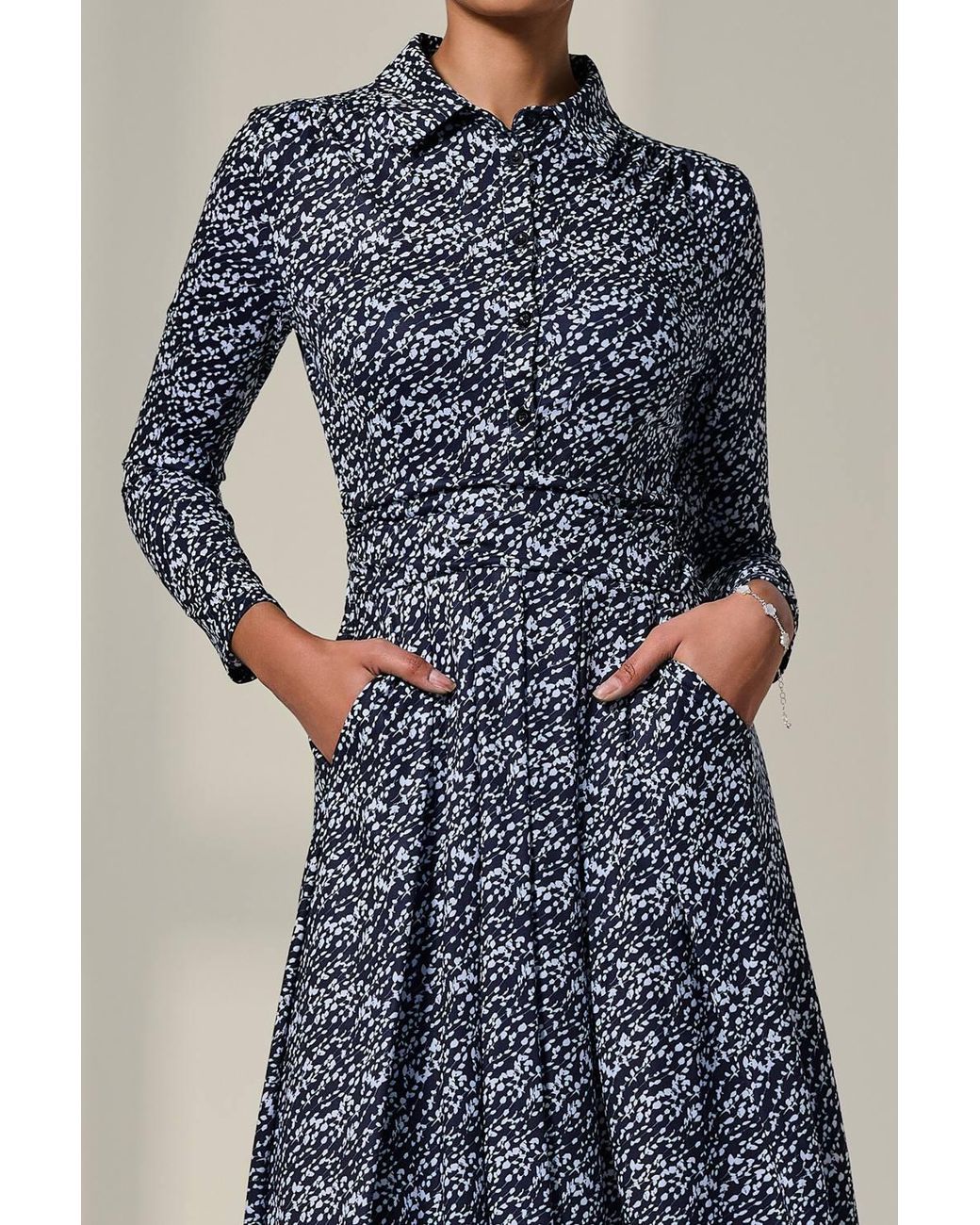 Jolie Moi Blue Long Sleeve Button Up Midi Dress