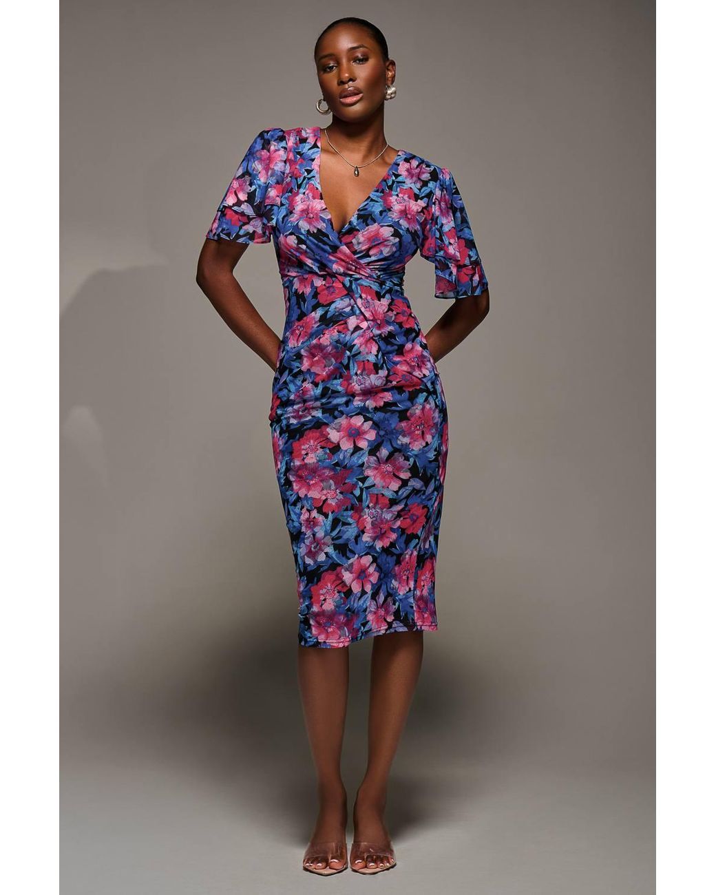 Jolie Moi Multicolor Angel Sleeve Mesh Bodycon Dress