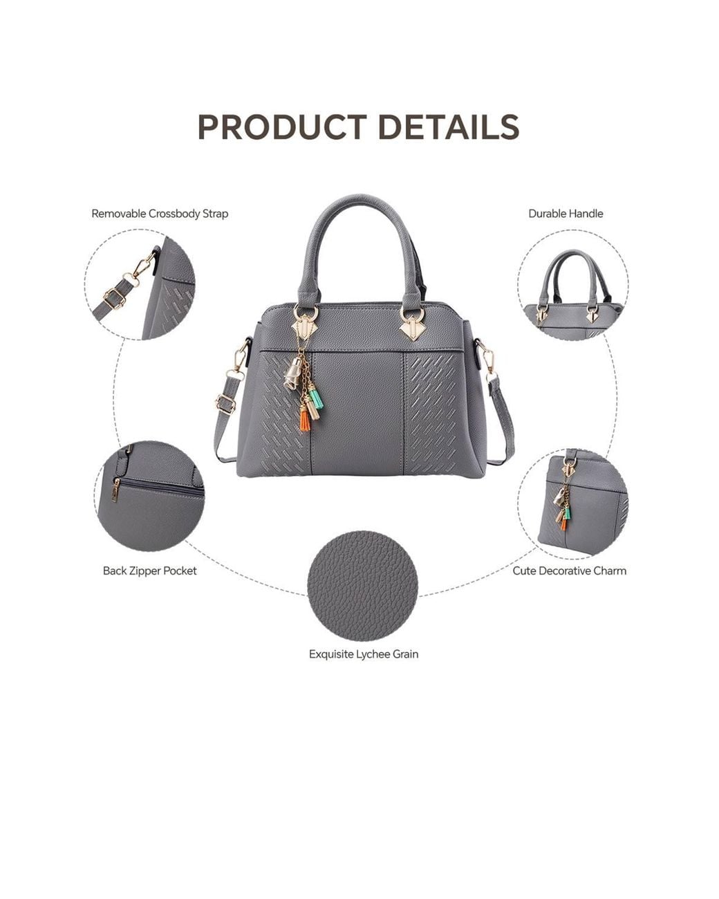 MODISHION Blue Minimalist Lychee Grain Handbag With Tassel Pendants