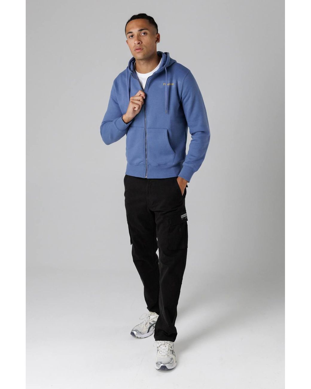Firetrap Blue Regular Fit Cotton Rich Zip Through Hoody With Drawstring for men