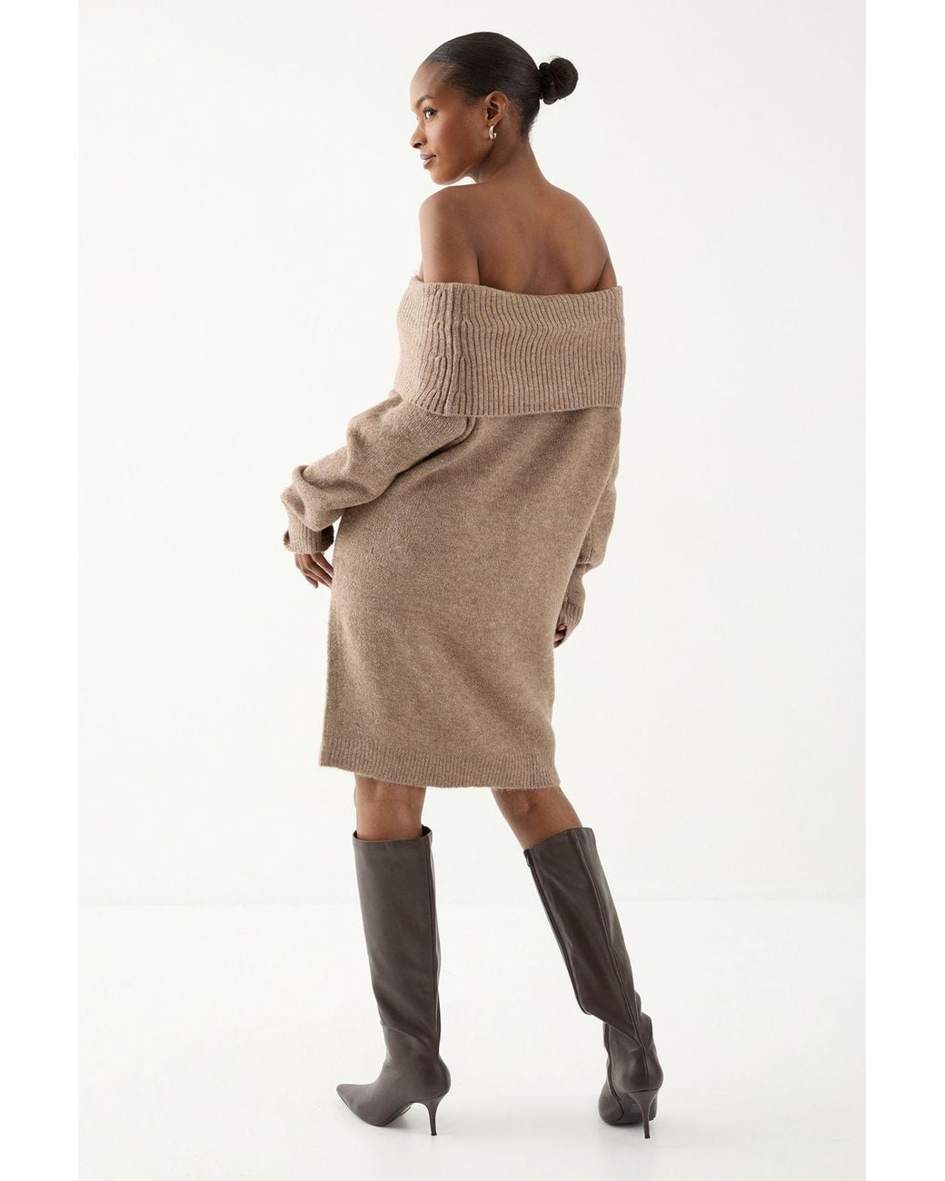 MissPap Natural Premium Knit Bardot Foldover Jumper Dress