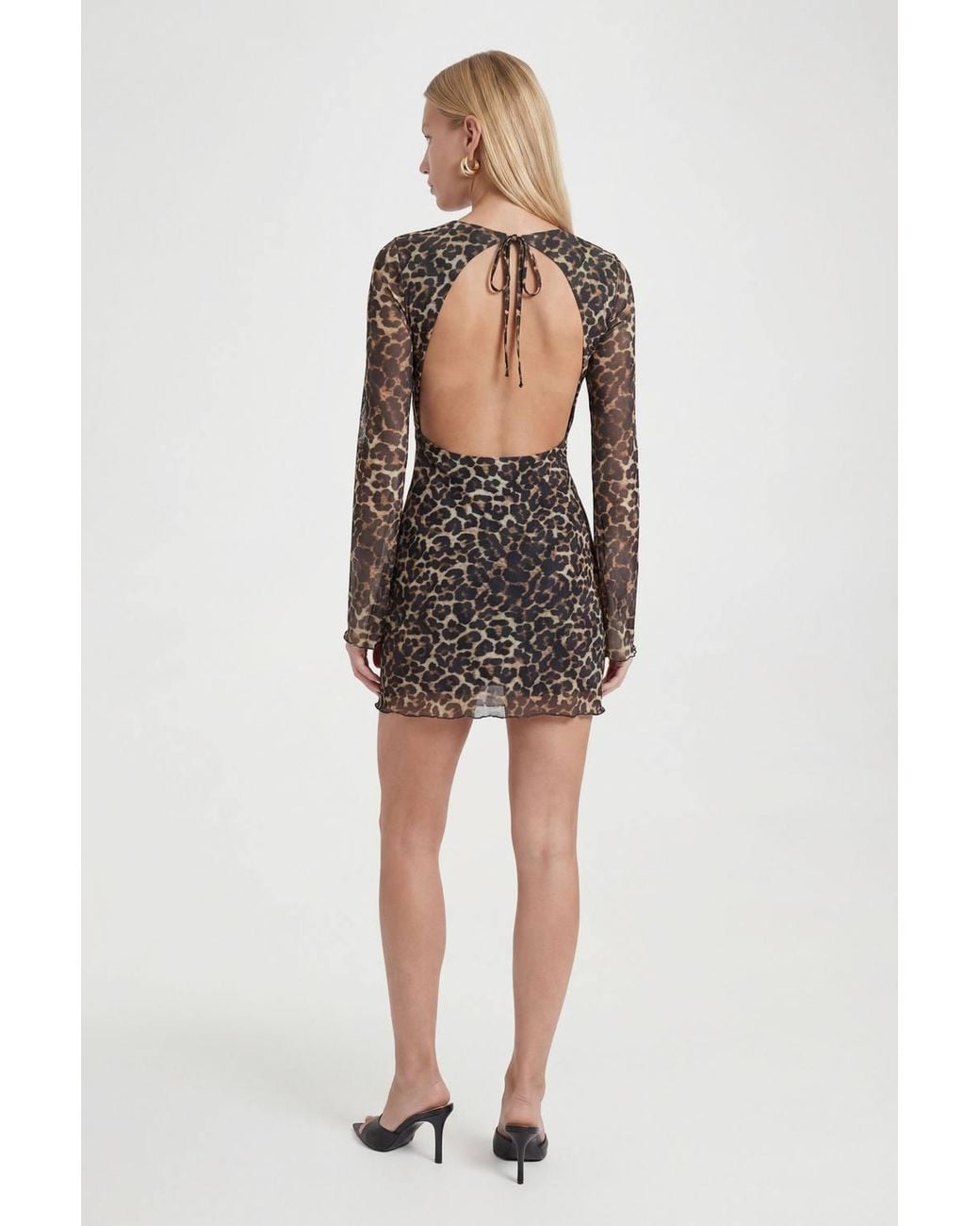 Roselle Black Print Mesh Flare Sleeve Mini Dress