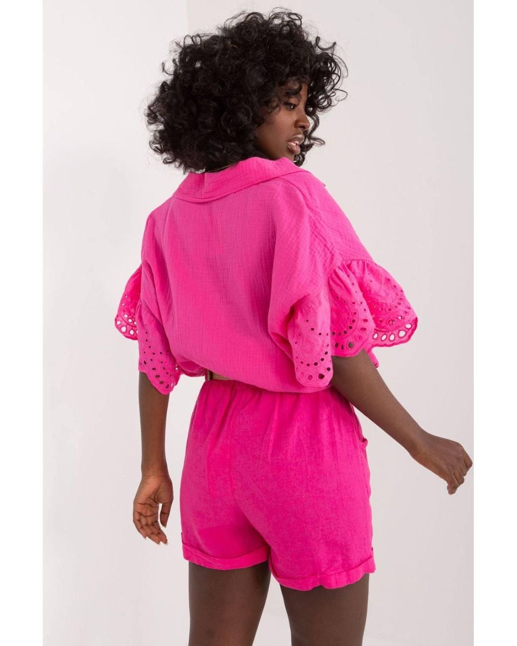 Love Lace Pink Linen Cotton High Rise Buckled Shorts