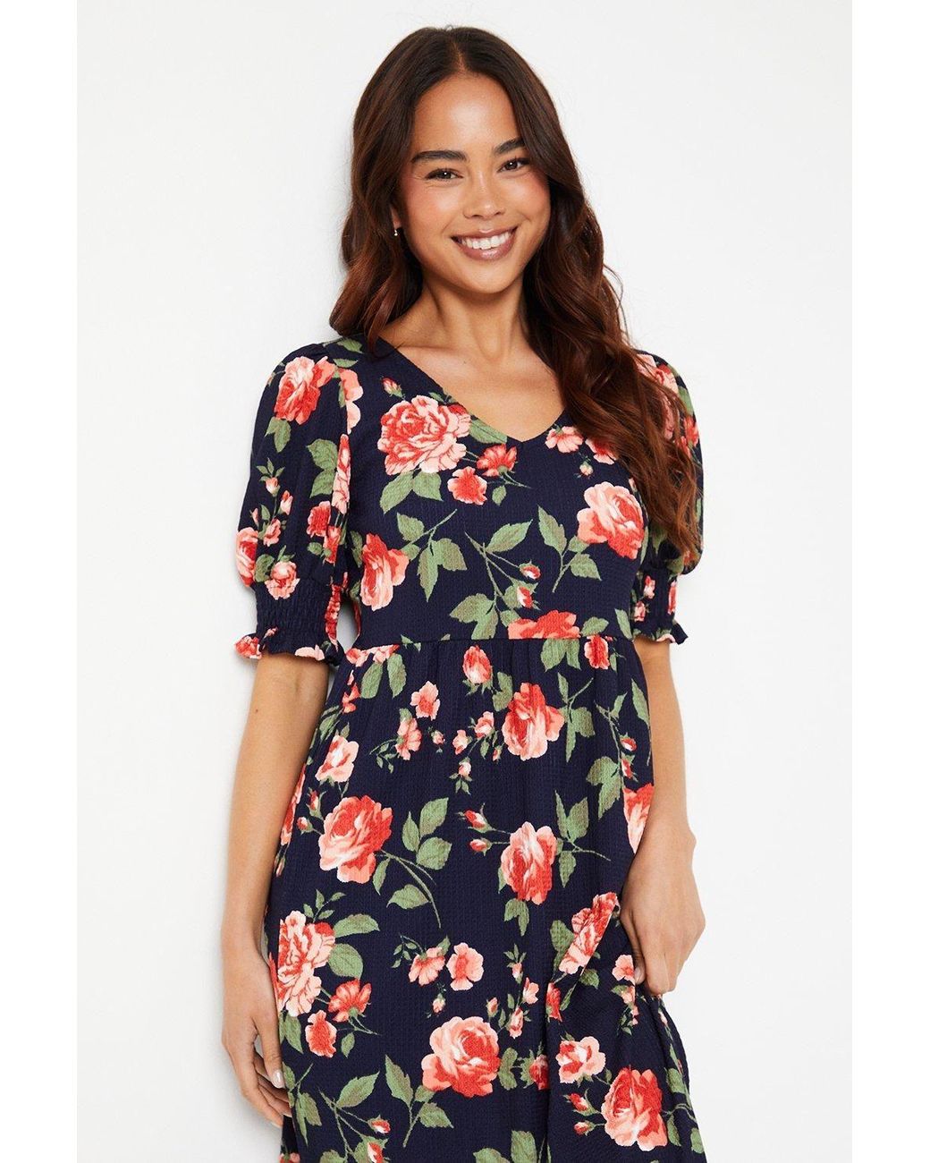 Dorothy Perkins White Petite Floral Tiered Jersey Midi Dress