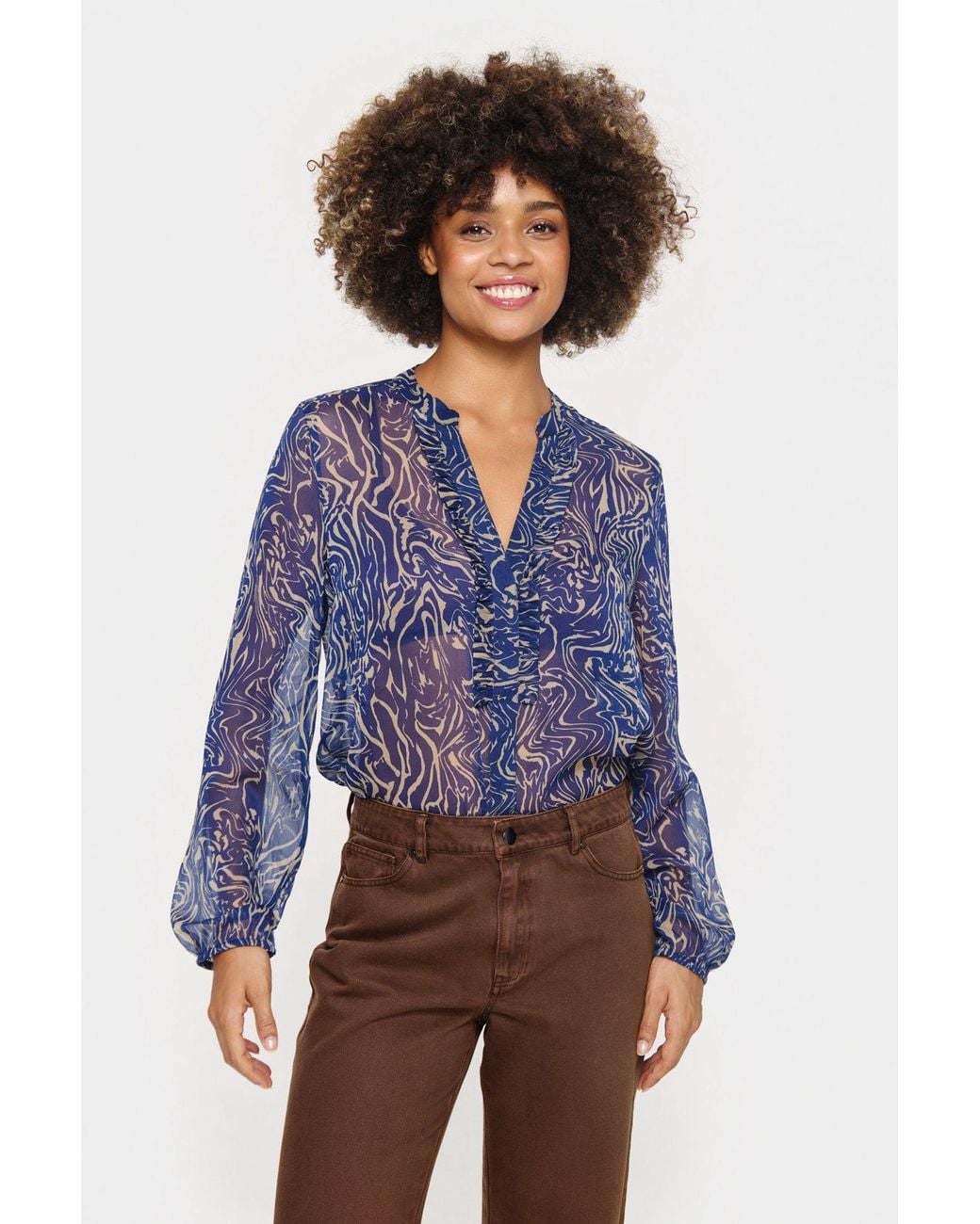 Saint Tropez Blue Valeriesz With Ruffles Chiffon Shirt