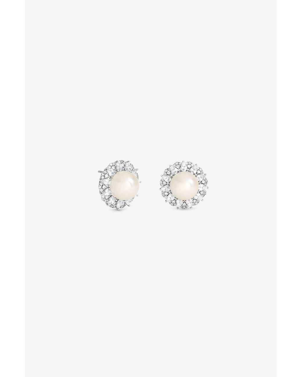 Jon Richard Metallic Rhodium Plated Pearl & Pave Statement Halo Earrings