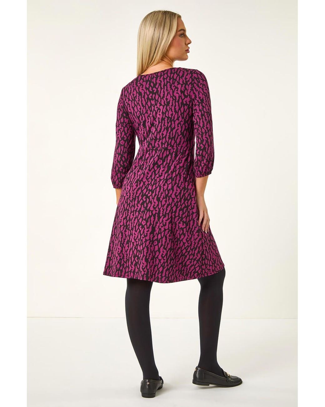 Roman Purple Petite Abstract Tie Front Stretch Jersey