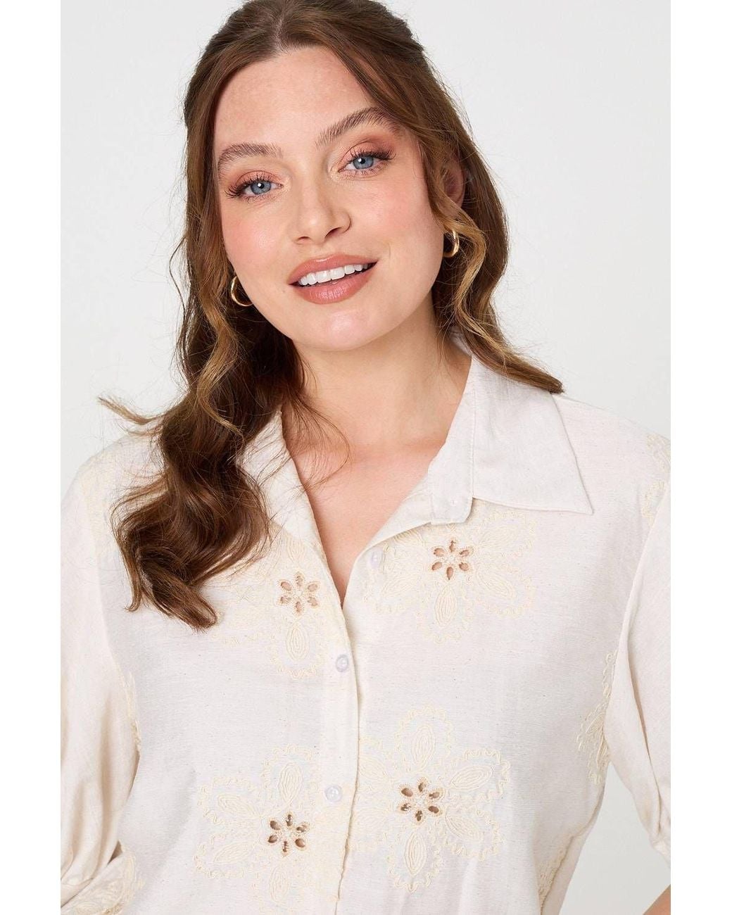 Izabel London White Floral Embroidered Puff Sleeve Blouse
