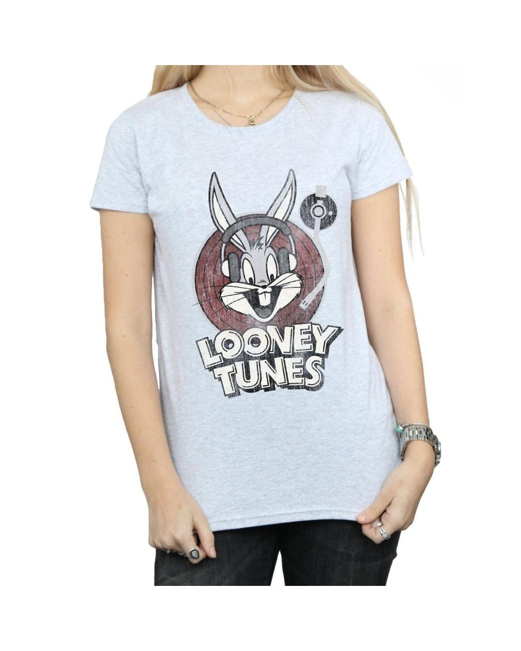 Looney Tunes White Bugs Bunny Logo Cotton T-Shirt