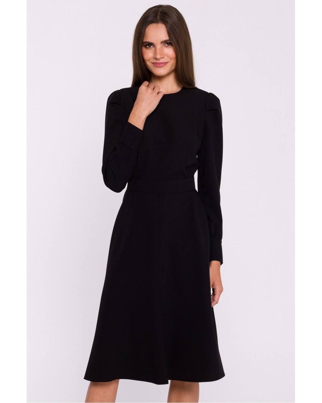 Love Lace Black Viscose Flared Long Sleeve Dress With Zip