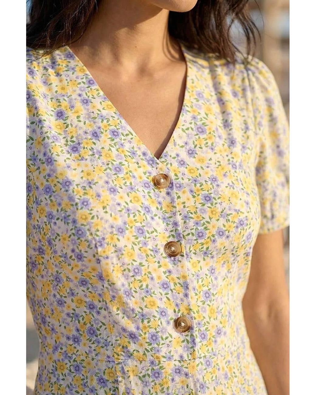 D.u.s.k Yellow Ditsy Floral Buttoned Playsuit