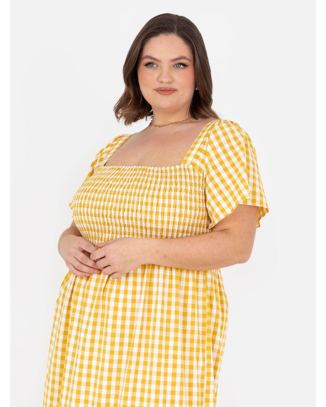 Lovedrobe Metallic Gingham Square Neck Short Sleeve Midaxi Dress