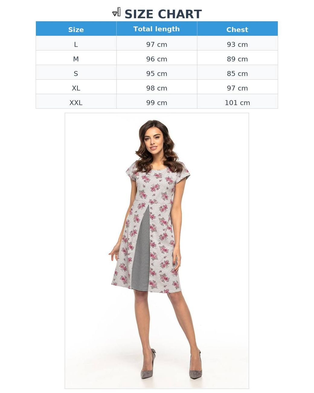 Love Lace Gray Cotton Knit Trapezoid Dress With Striped Fold