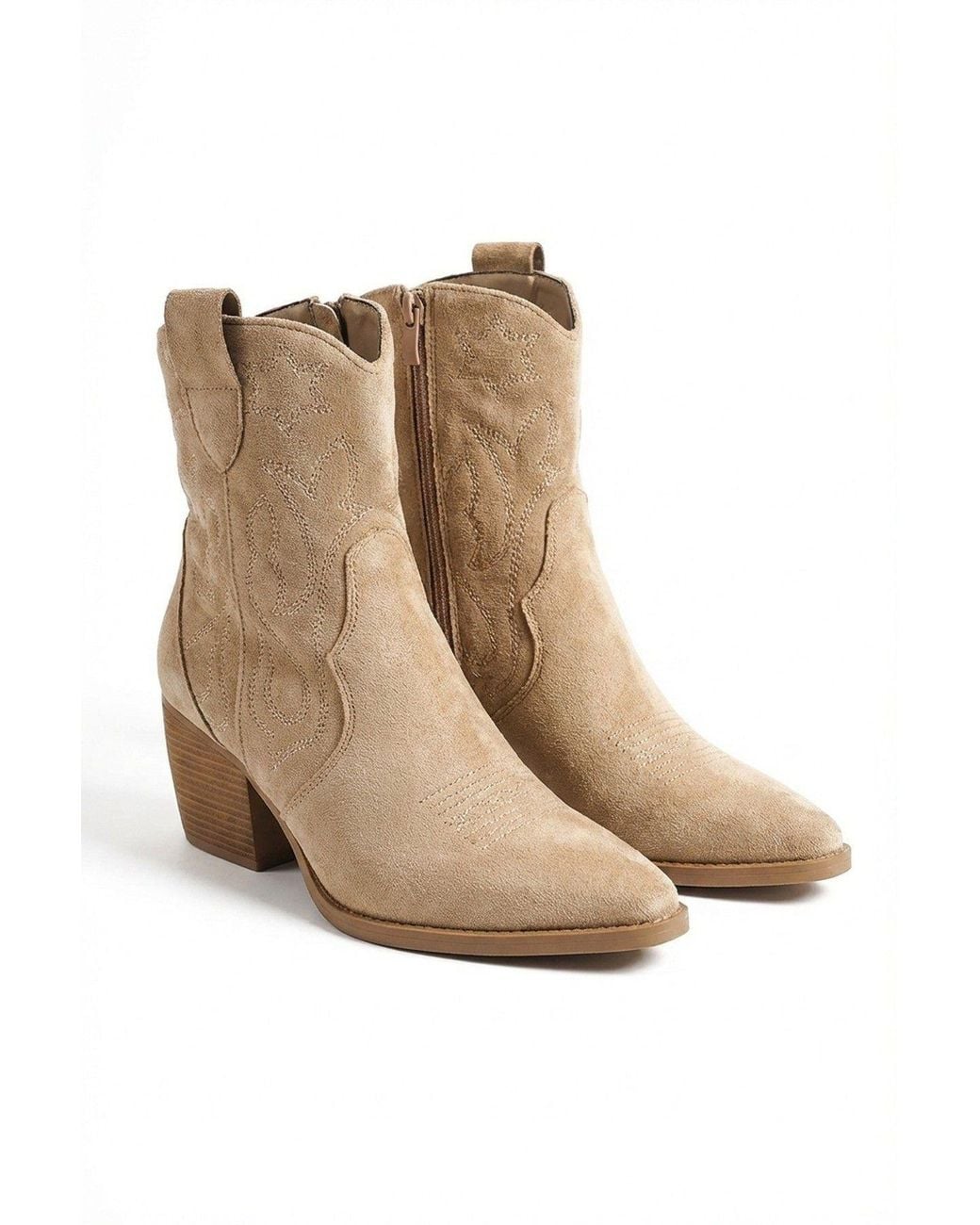 IKRUSH Natural Laura Faux Suede Cowboy Ankle Length Boots With Block Heel