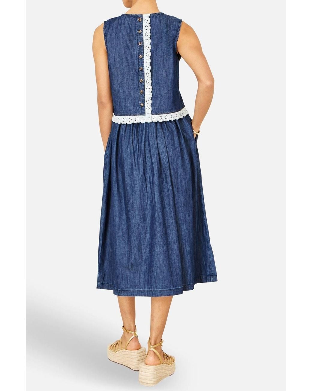 Yumi' Blue Denim Chambray Gathered Midi Skirt