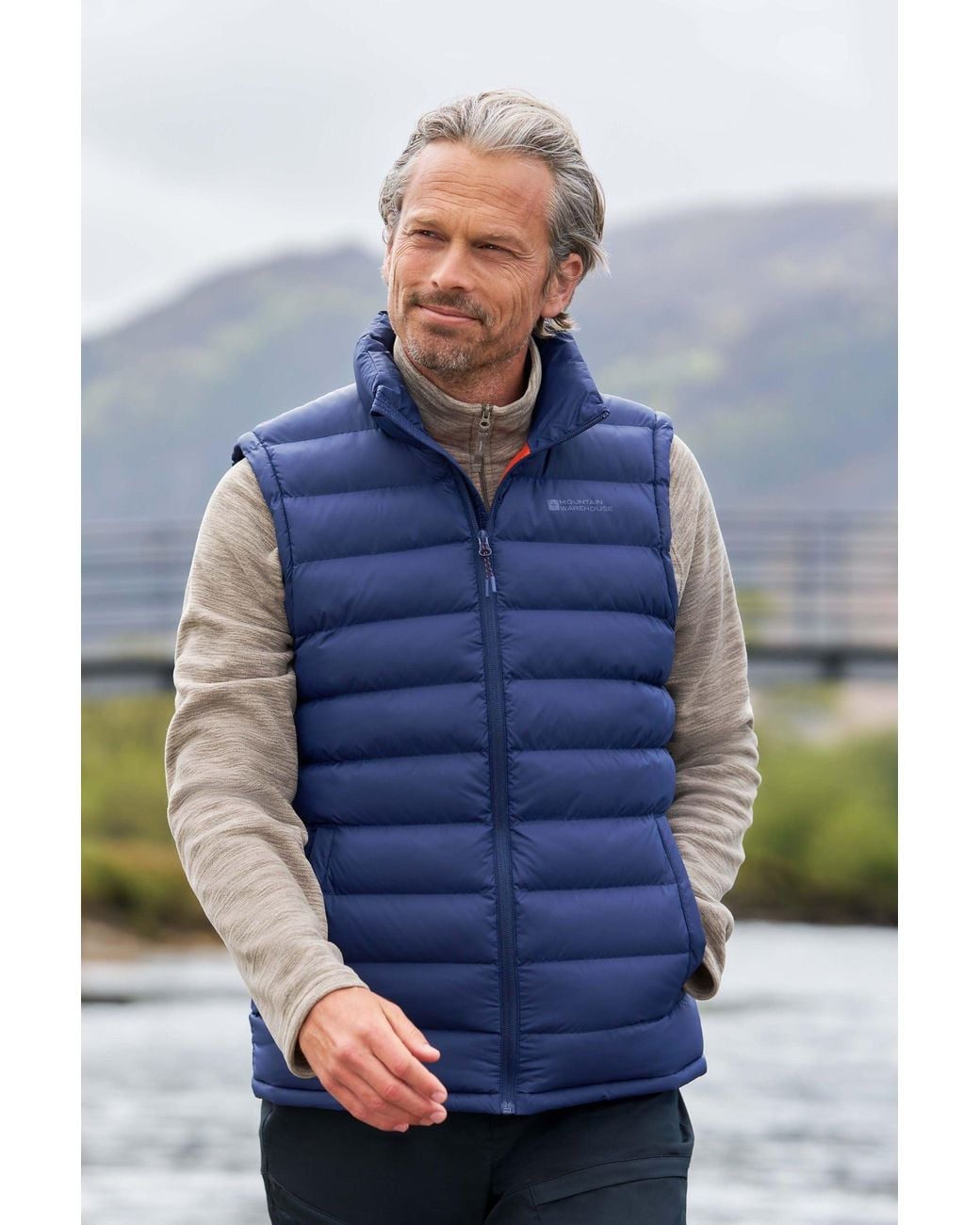 Mountain Warehouse Blue 'Seasons' Lightweight Water Resistant Padded Full Zip Puffer Gilet for men