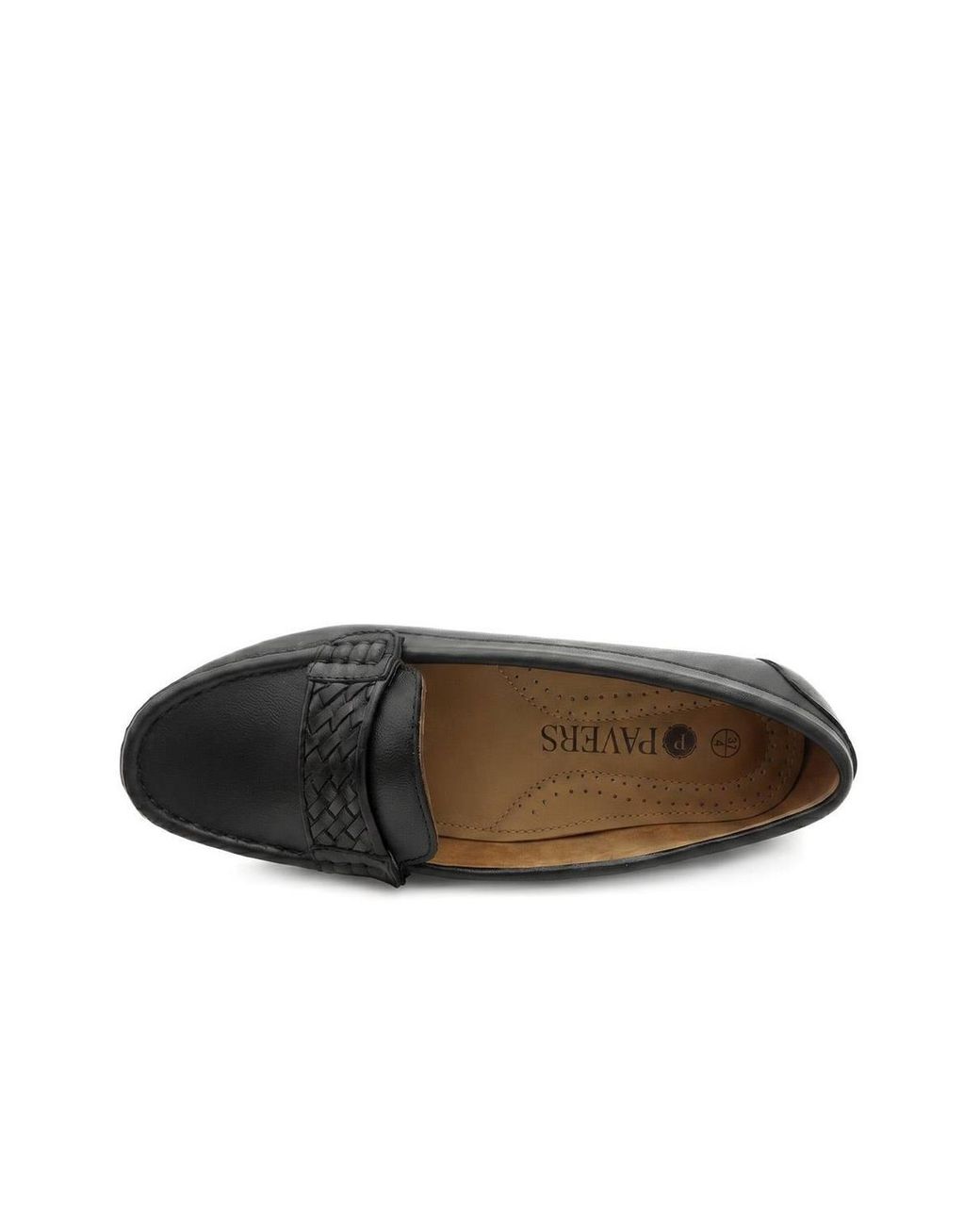 Pavers Black Leather Heeled Moccasins With Woven Detail