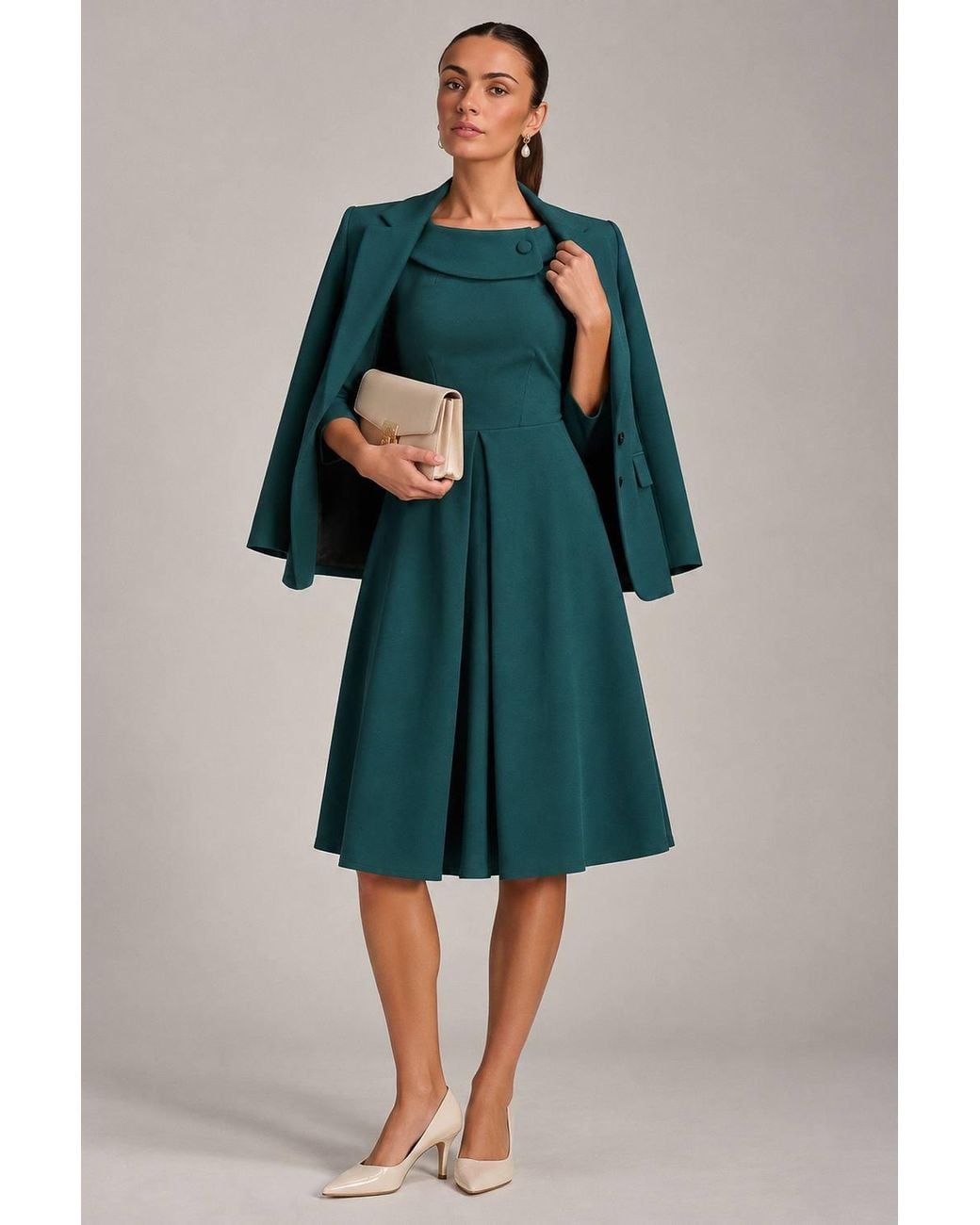 Jolie Moi Green Fold Collar Button Detail Dress