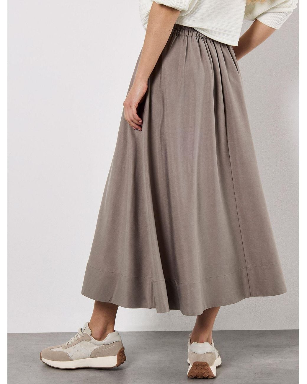Apricot Gray Soft Woven A-Line Midaxi Skirt