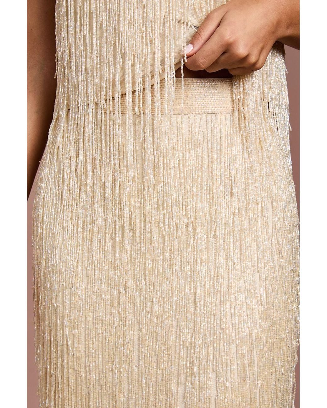 Coast Brown Fringe Embellished Midi Skirt