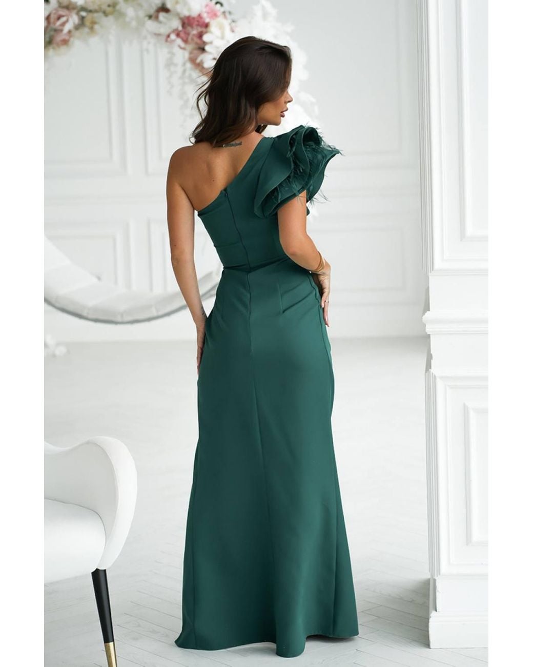 Love Lace Green One Shoulder Sleeveless Maxi Dress With Zip
