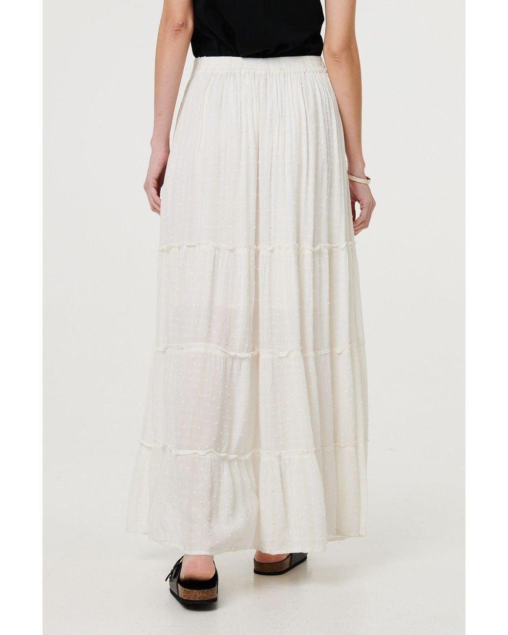 Izabel London White Textured High Waist Tiered Maxi Skirt