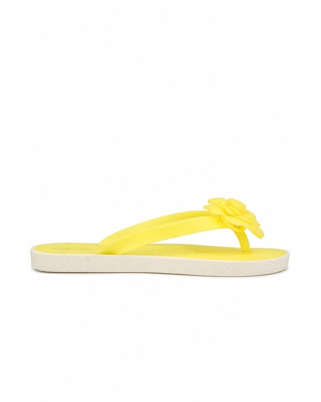 Spot on Yellow Flower Detail Toe Post Flip Flop Sandals