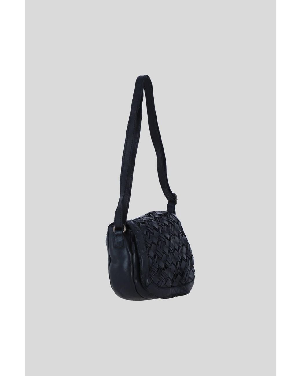 Ashwood Leather Blue Leather Woven Design Flapover Crossbody Bag With Adjustable Strap