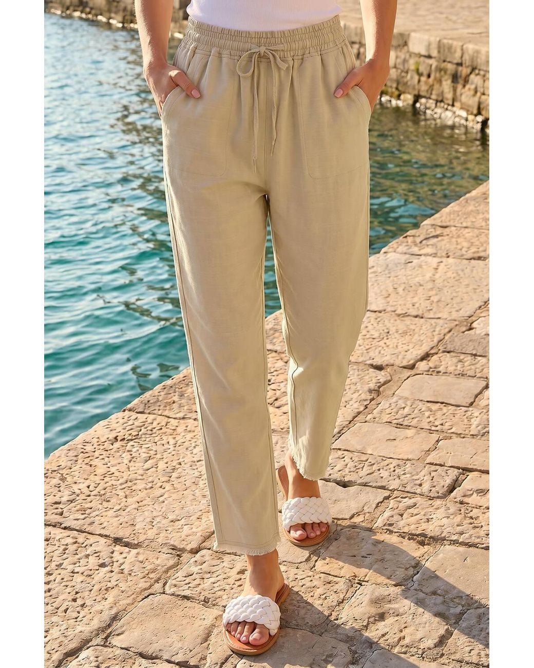 Roman Natural Petite Elasticated Waist Trouser