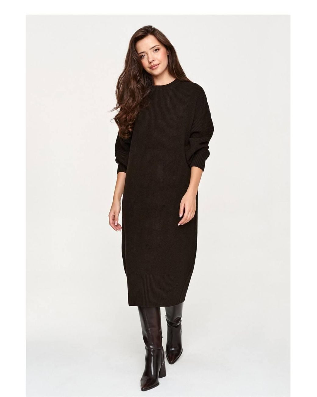 Love Lace Black Knitted Long Sleeve Classic Shift Dress