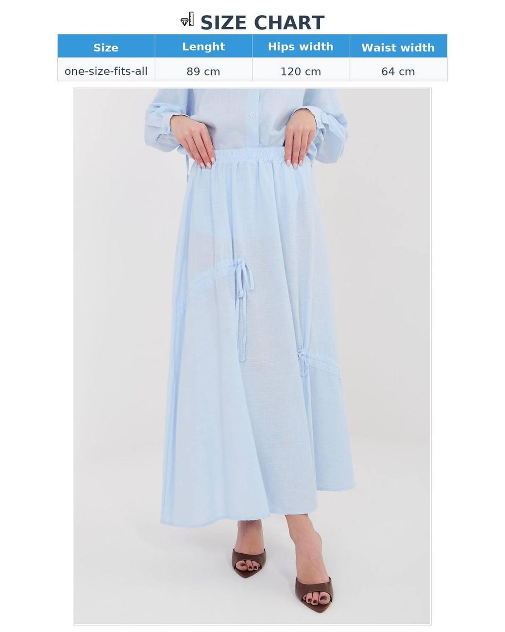 Love Lace Blue Casual Long Skirt With Front Tie Details