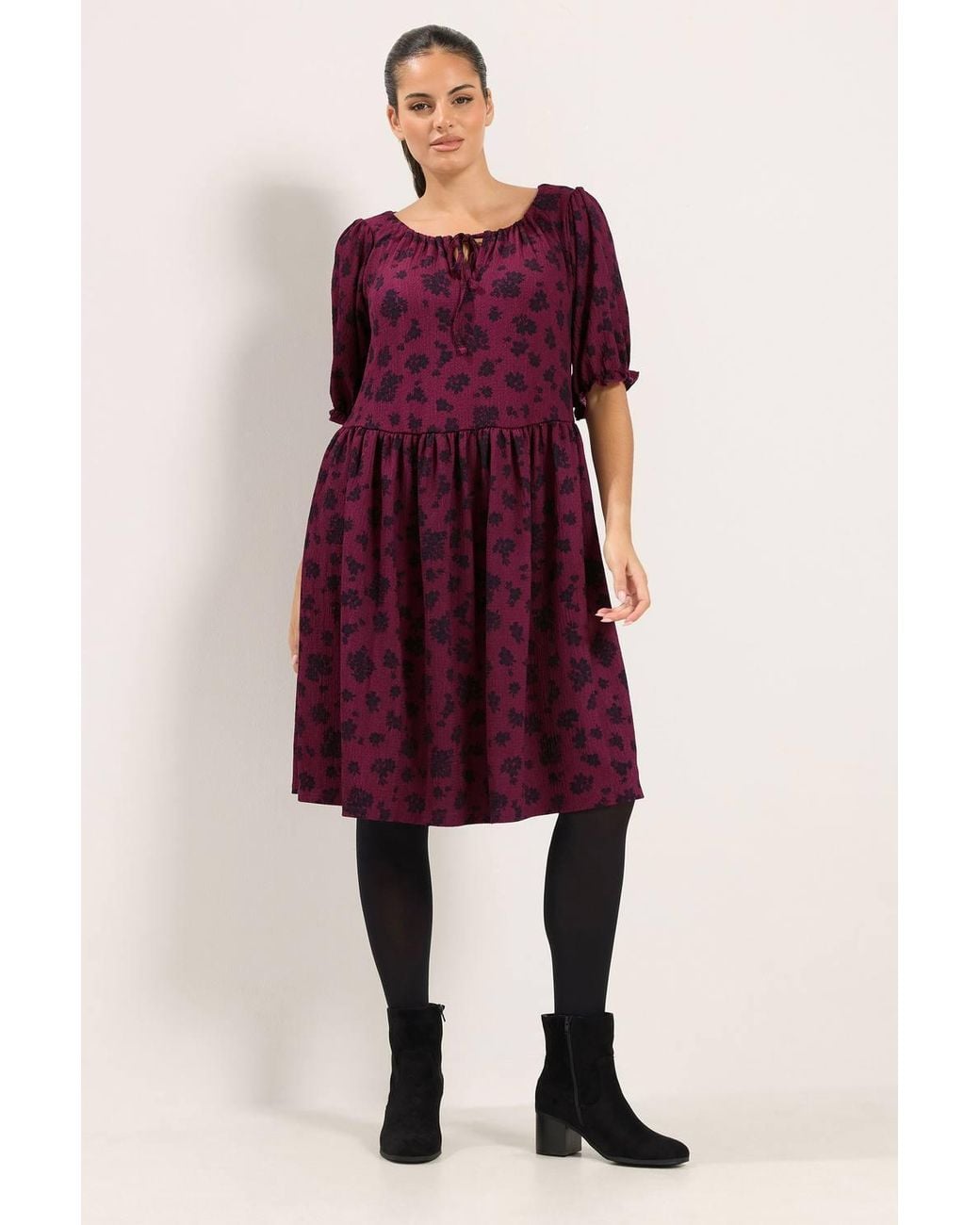 Yours Red Floral Tie Neck Mini Dress