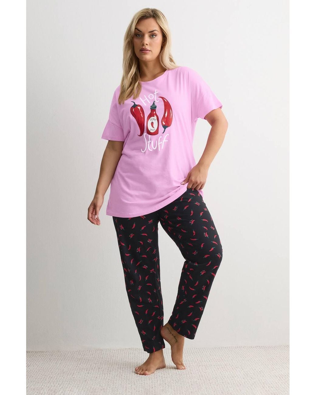 Yours Pink 'Hot Stuff' Wide Leg Pyjama Set
