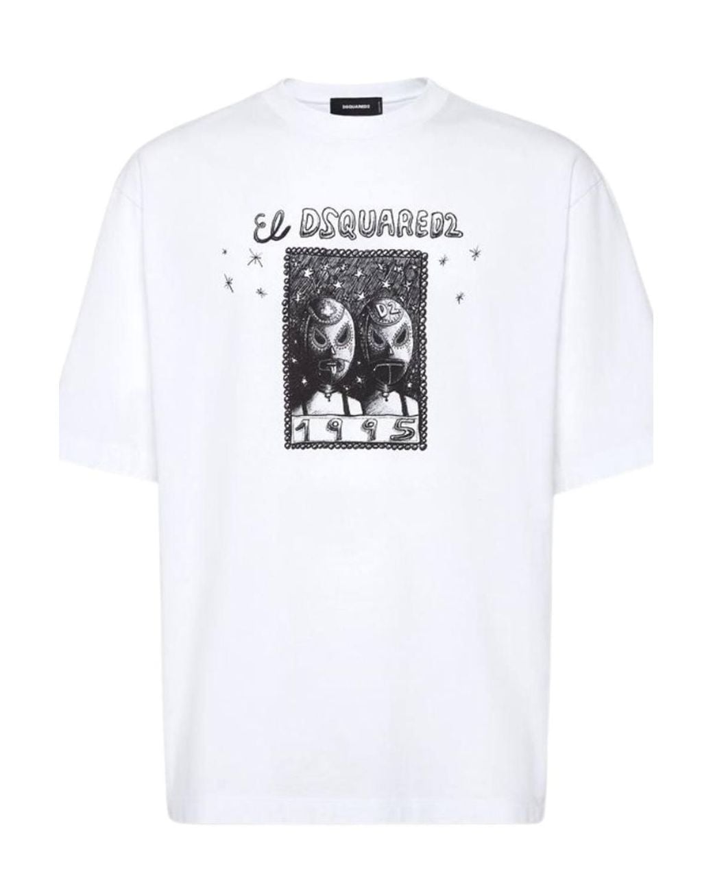 DSquared² White El Design Short Sleeve Round T-Shirt for men