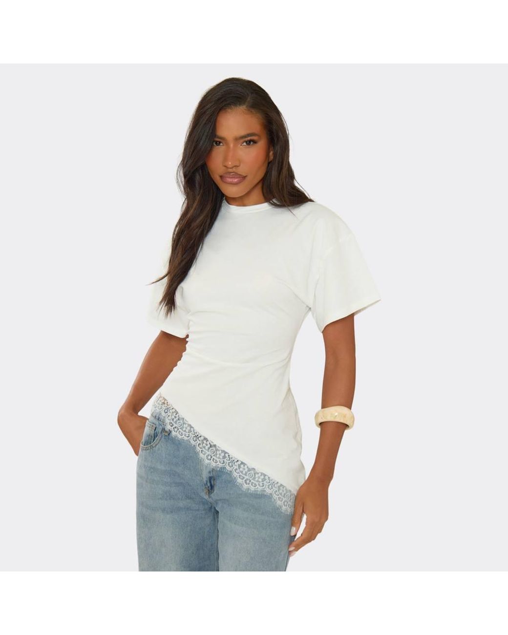 EGO White Short Sleeve Asymmetric Hem T-Shirt