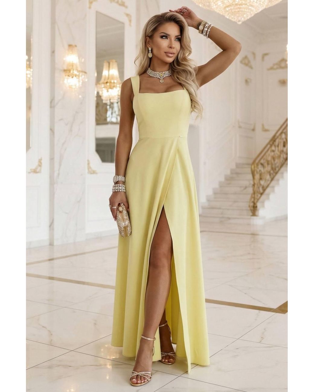 Love Lace Natural Flared Strappy Fit & Flare Dress With Slit