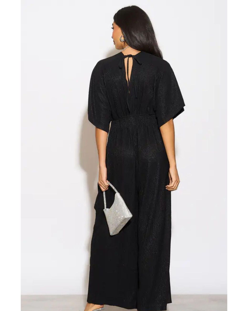 SARTA Black Metallic V-Neck Wideleg Jumpsuit