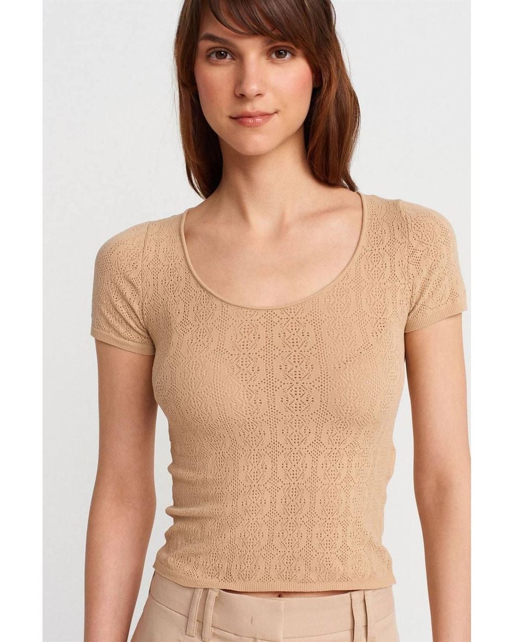 Dilvin Natural Slim Fit Ribbed Textured Blouse