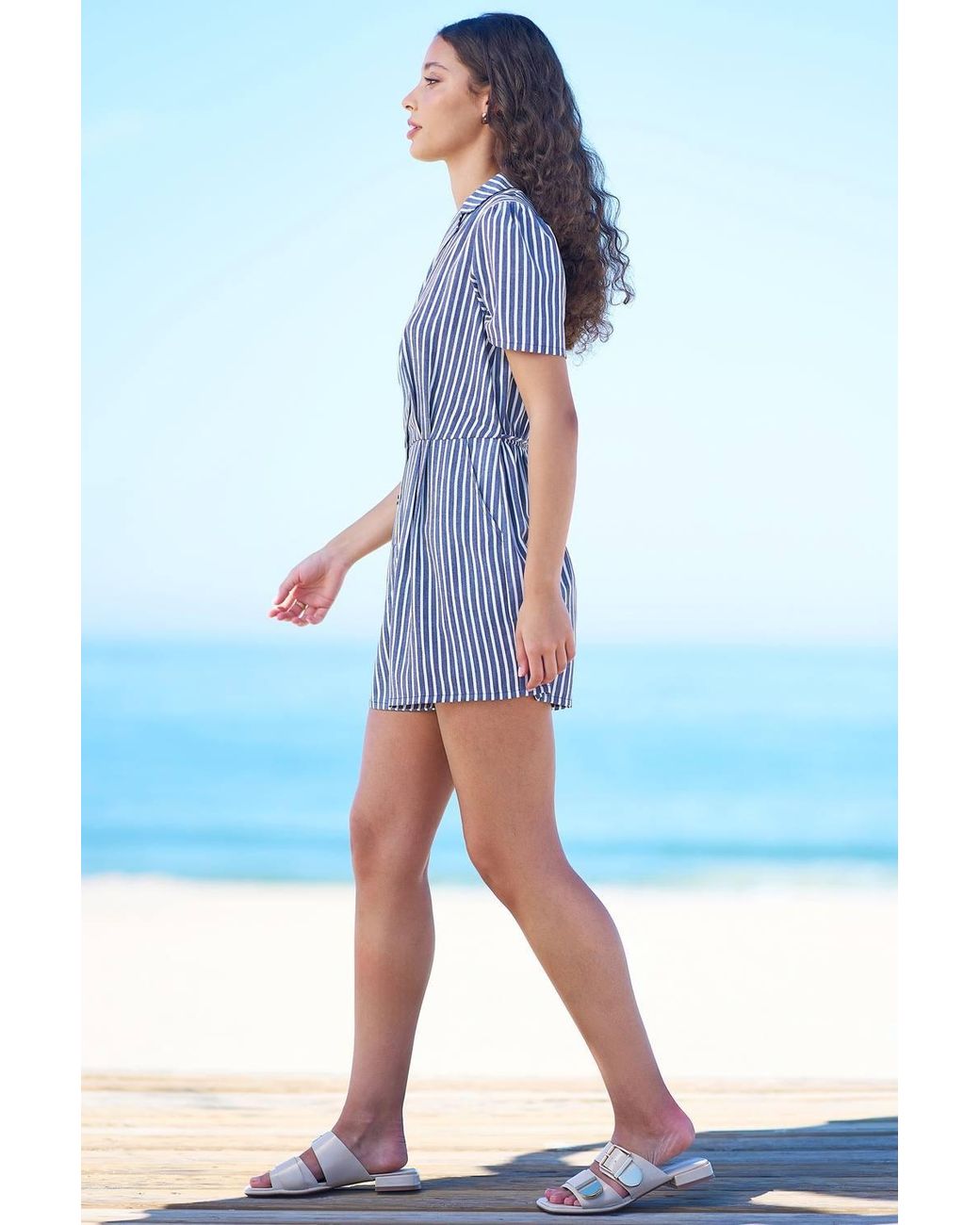 Yumi' Blue Stripe Retro Playsuit