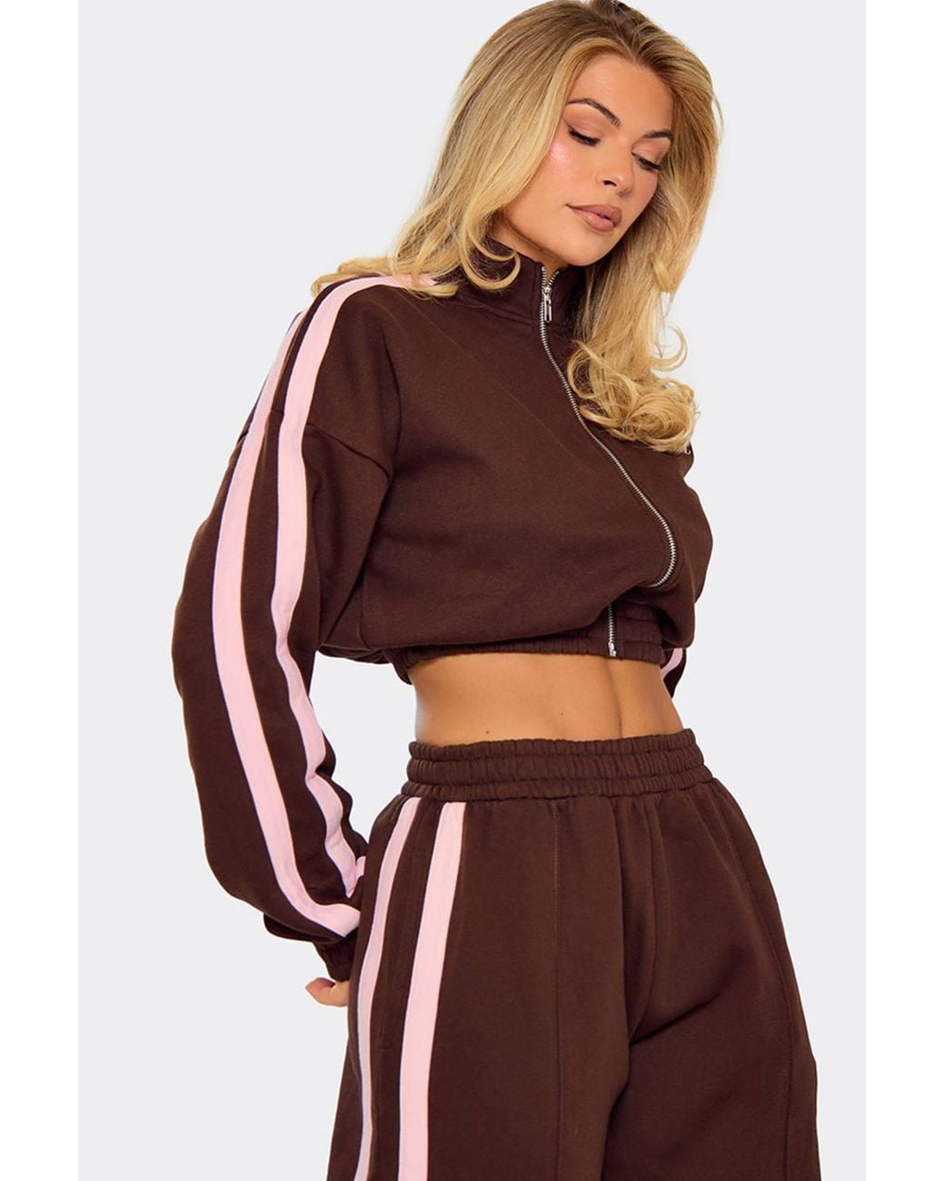 EGO Red Long Sleeve Zip Graphic Print Striped Jacket