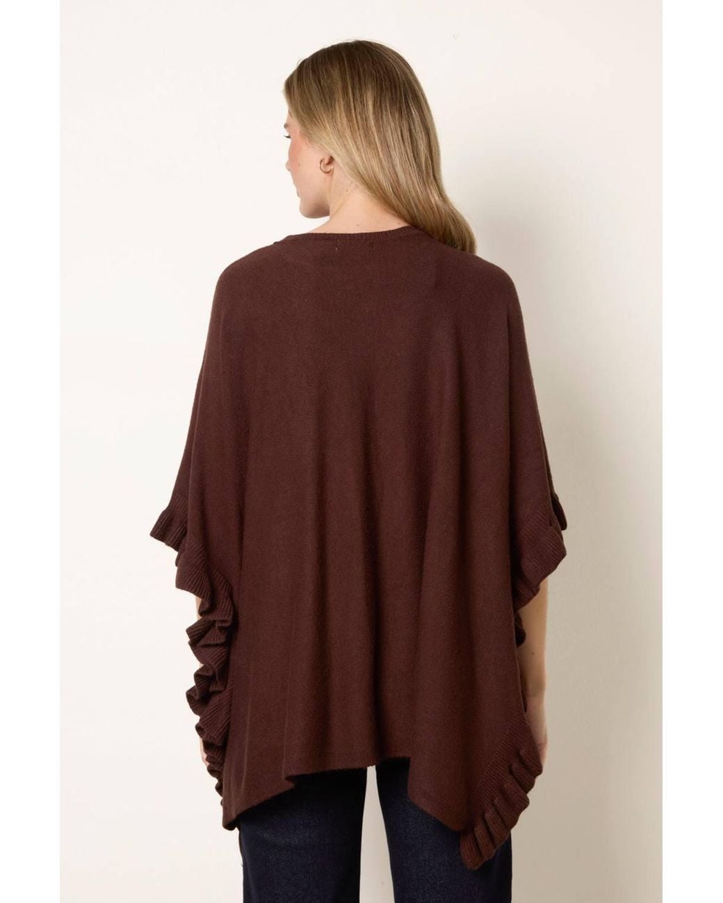 Blue Vanilla Brown Sleeveless Round Neck Poncho