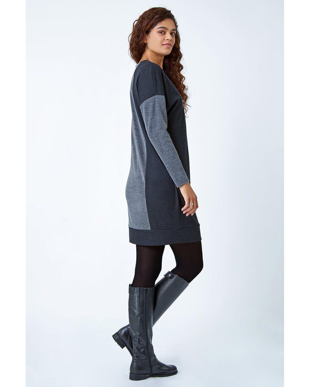 Roman Blue Colour Block Stretch Jumper Dress