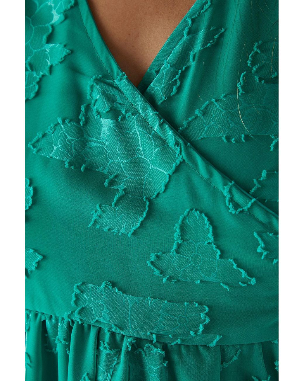 Warehouse Green Burnout Chiffon Wrap Smock Midi Dress