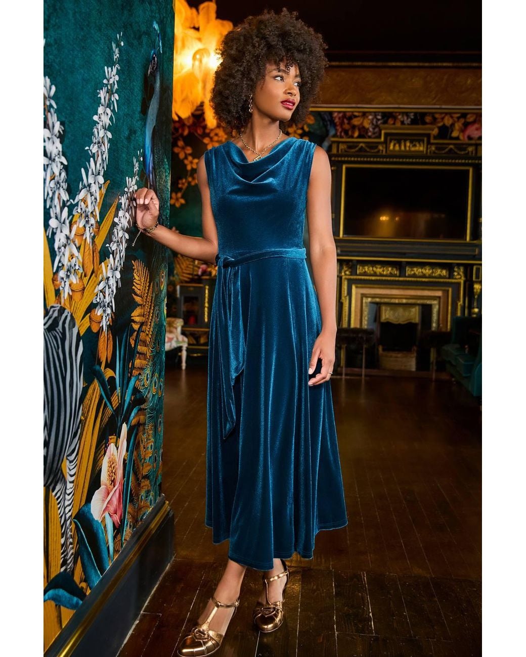 Joe Browns Blue Make A Statement Cowl Neck Velour Dress
