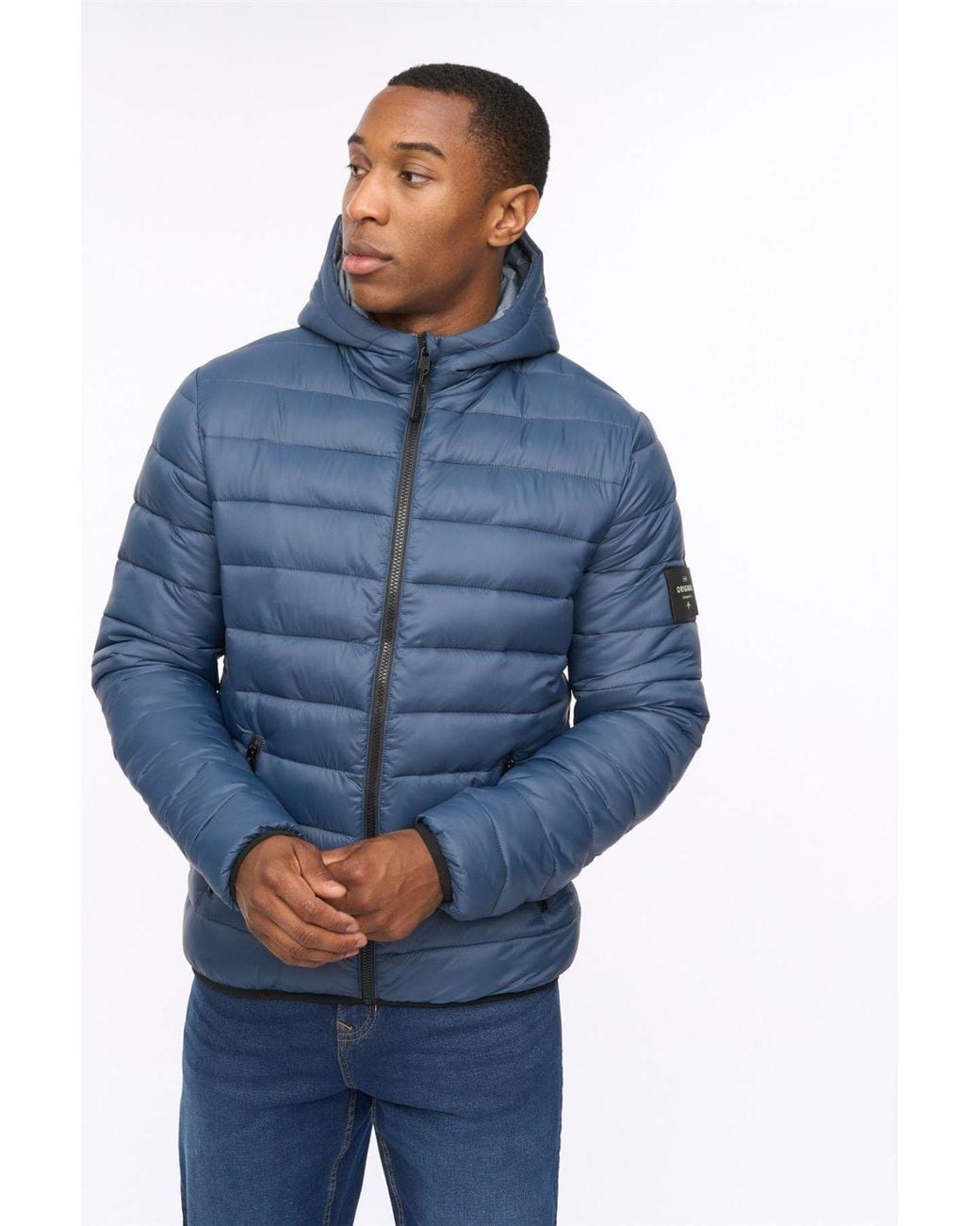 Crosshatch Blue Gattering Lightweight Hooded Quilted Puffer Jacket for men