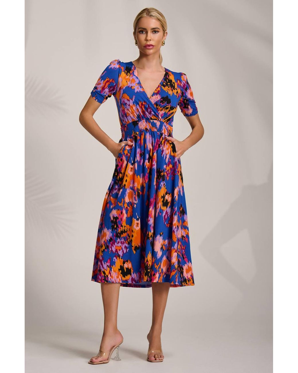 Jolie Moi Red Short Sleeve Printed Jersey Midi Dress