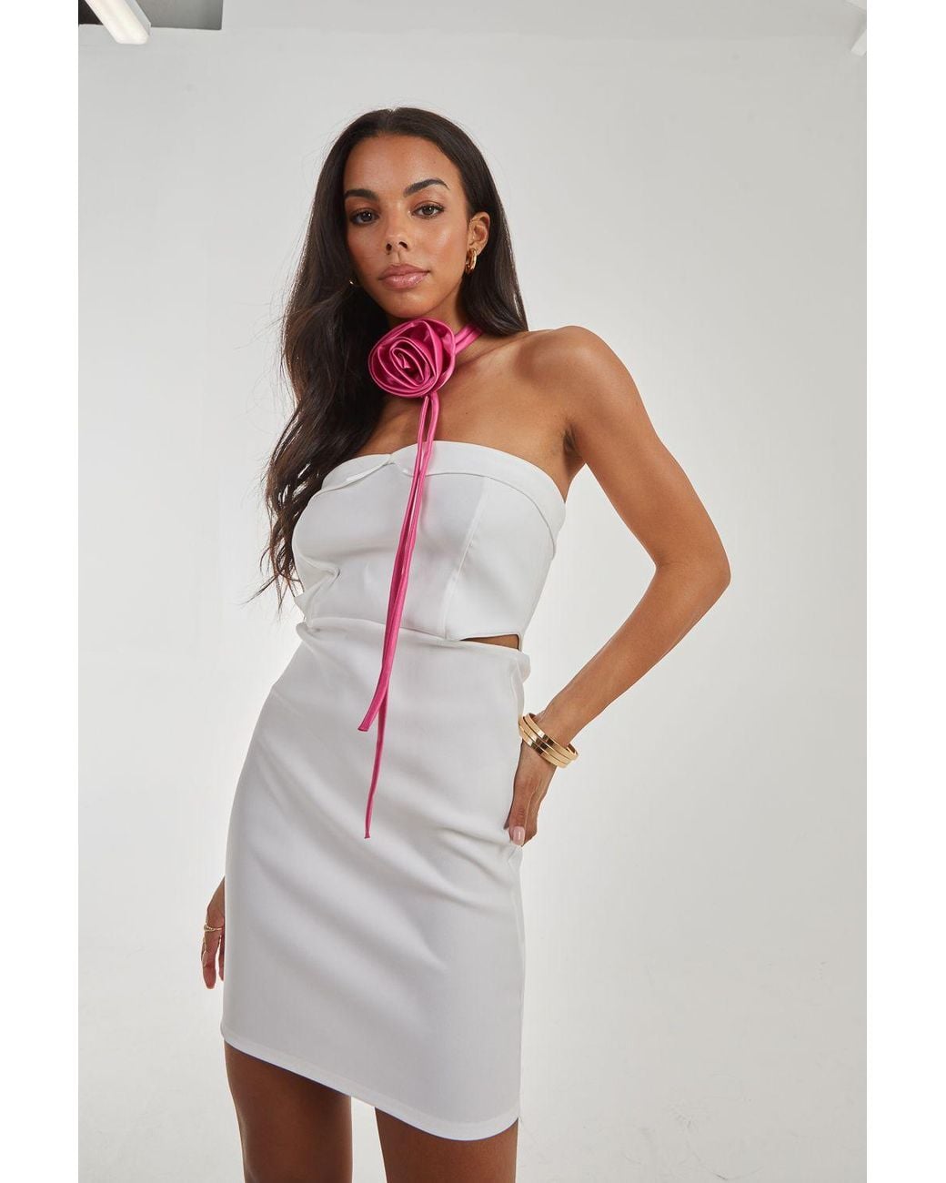 Pink Vanilla White Cut Out Bandeau Bodycon Dress
