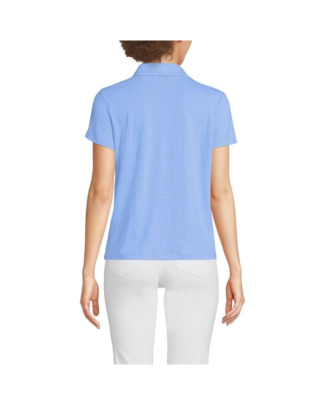 Lands' End Blue Linen Blend Button Front Polo