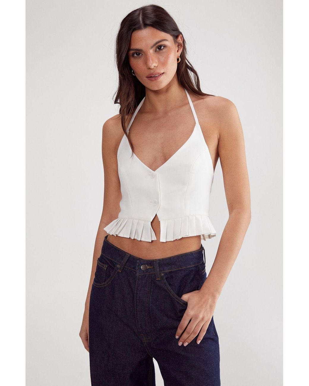 Nasty Gal White Pleated Hem Tailored Top