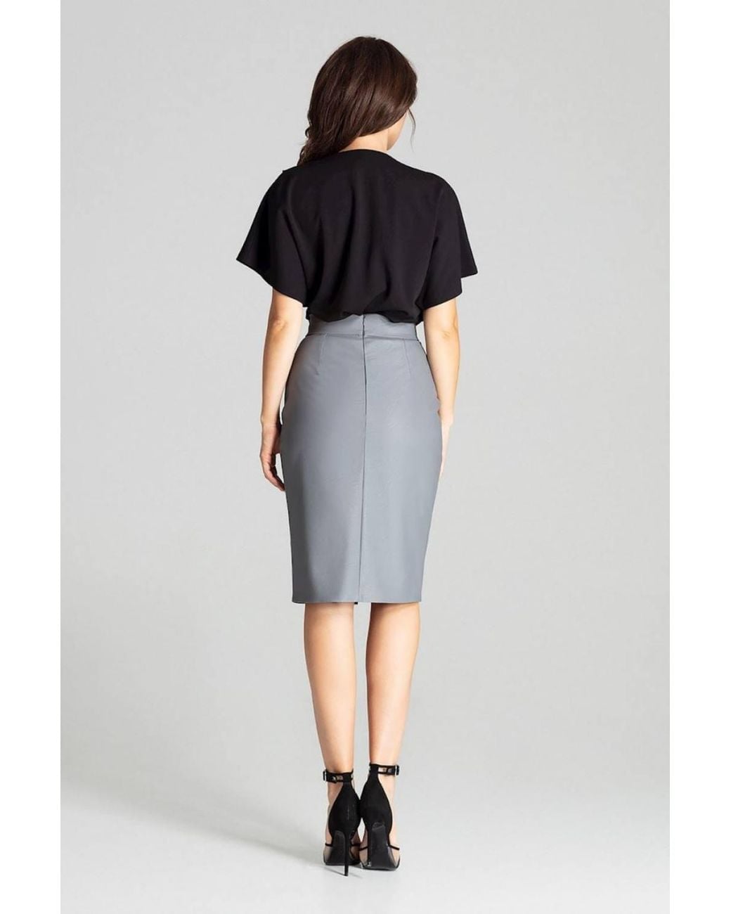 Love Lace Blue Faux Leather Pencil Skirt With Slit